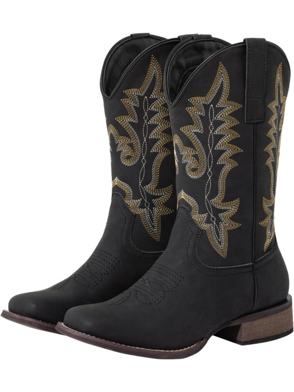 Women's Black Western Cowgirl Cowboy Boots Square Toe Classic Riding Boots